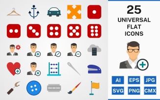 25 UNIVERSAL FLAT PACK Icon Set