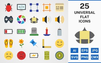25 UNIVERSAL FLAT PACK Icon Set