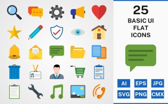 25 Basic UI FLAT PACK Icon Set
