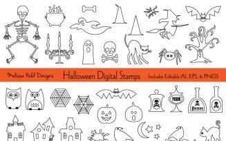 Halloween Digital Stamps Vector Clipart Pattern