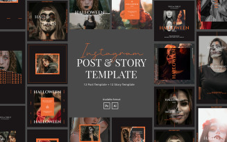 Halloween Party Instagram Post & Story Template for Social Media