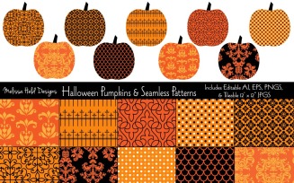 Halloween Pumpkins and Seamless Pattern