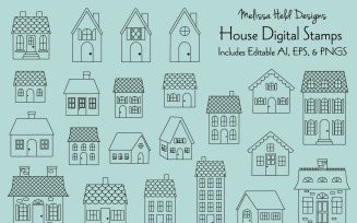 House Digital Stamps Vector - Illustration