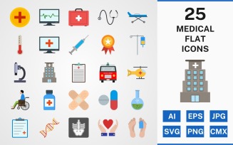 25 Medical FLAT PACK Icon Set