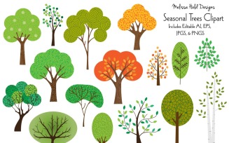 Seasonal Trees Vector Clipart - Illustration