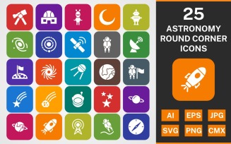 25 ASTRONOMY ROUND CORNER GLYPH PACK Icon Set