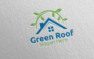 Real estate Green Roofing 45 Logo Template