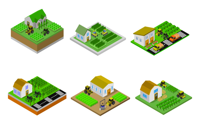 Set Of Isometric Farms - Vector Image Vector Graphic