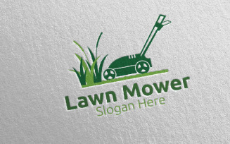 Lawn Mower Gardener Mowing 1 Logo Template