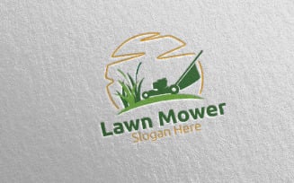 Lawn Mower Gardener Mowing 2 Logo Template