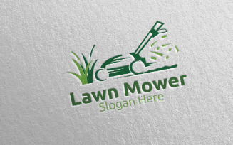 Lawn Mower Gardener Mowing 3 Logo Template