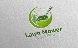 Lawn Mower Gardener Mowing 4 Logo Template