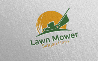 Lawn Mower Gardener Mowing 5 Logo Template