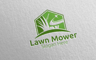 Lawn Mower Gardener Mowing 6 Logo Template