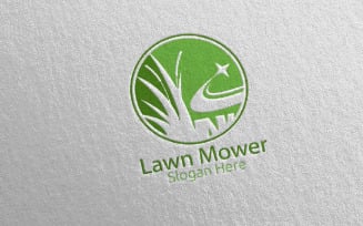 Lawn Mower Gardener Mowing 7 Logo Template