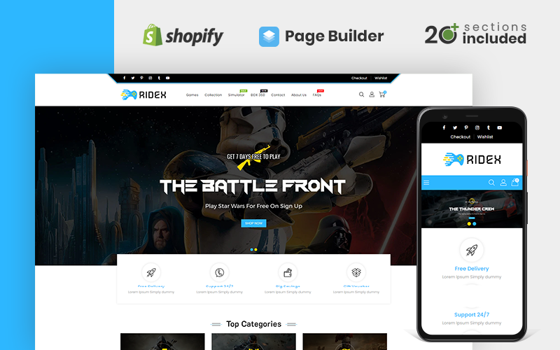 Responsywny szablon Shopify Ridex Game Store #115845