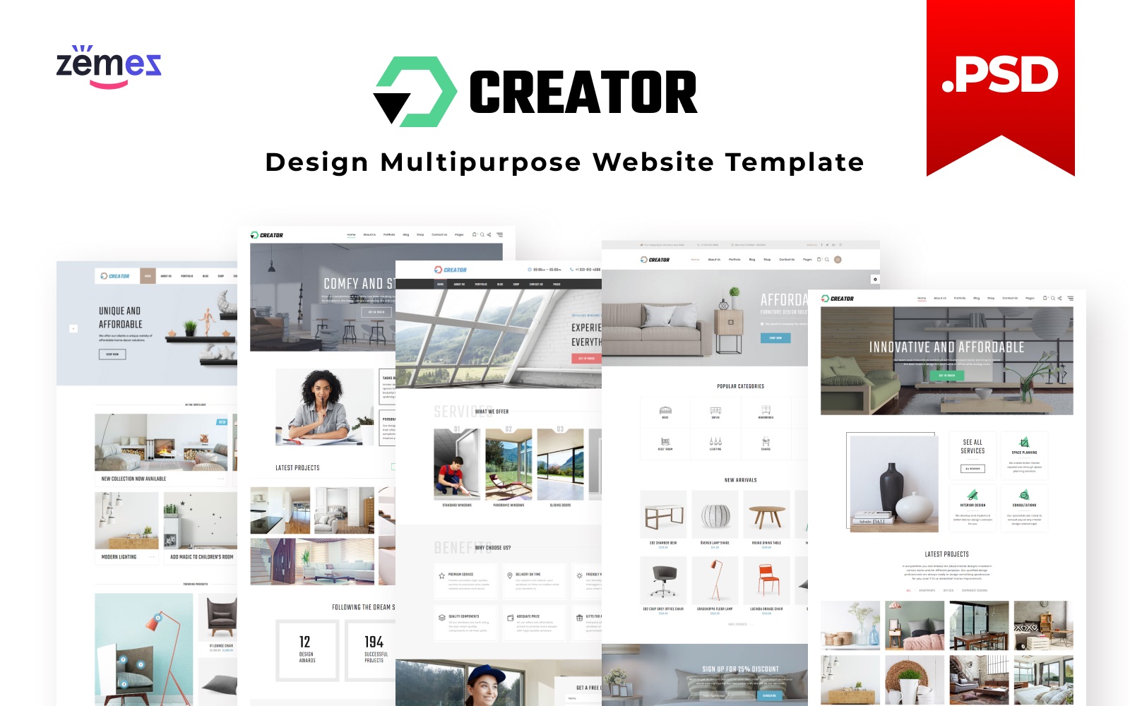Tema PSD Responsive #115851 "Creator - Design Multipurpose"