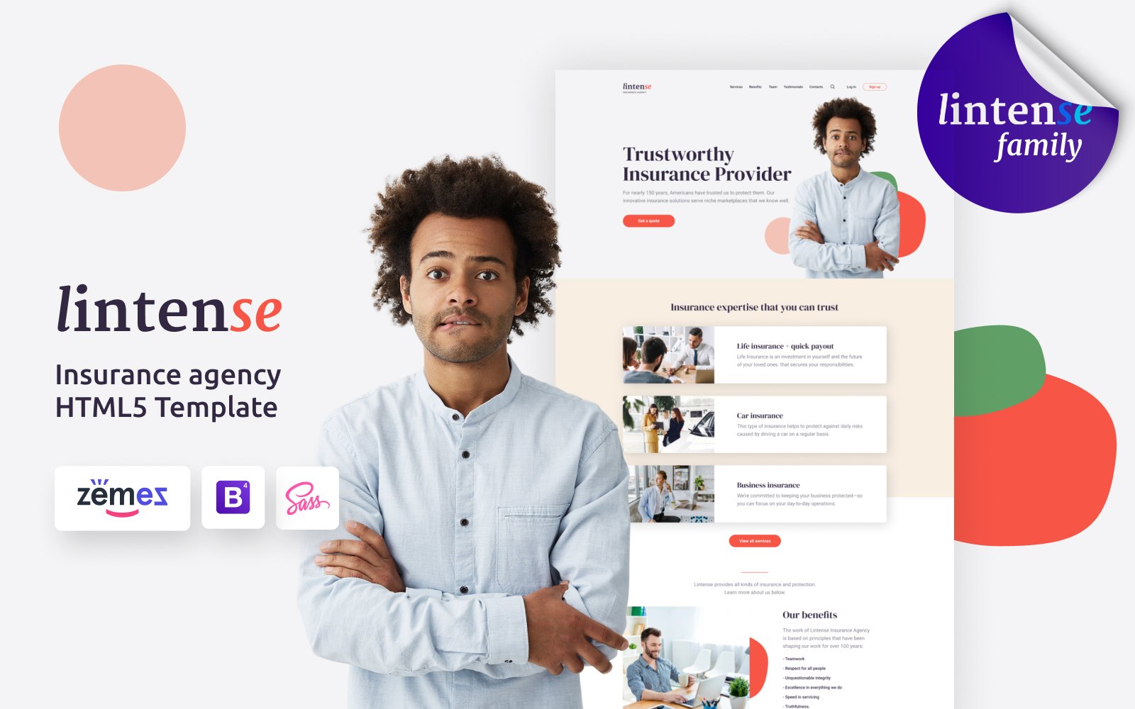 Template di Landing Page Responsive #115852 "Lintense Insurance Agency - Creative HTML"