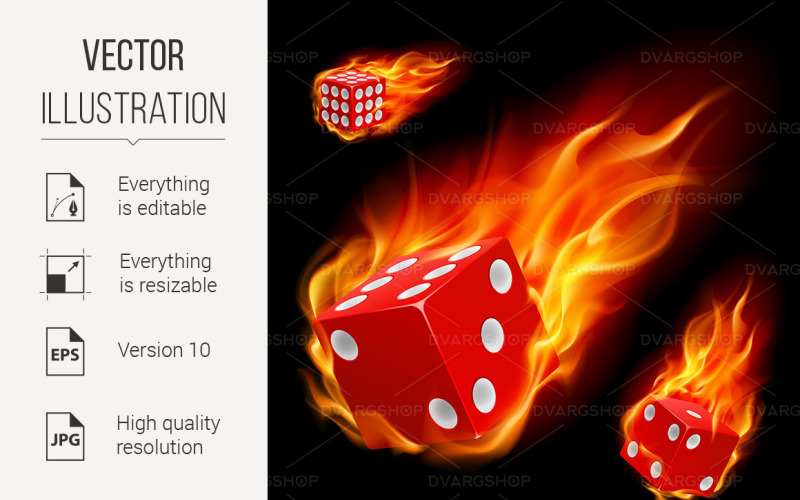 Dice in fire - Vector Image Vector Graphic