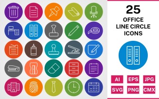 25 OFFICE LINE CIRCLE PACK Icon Set