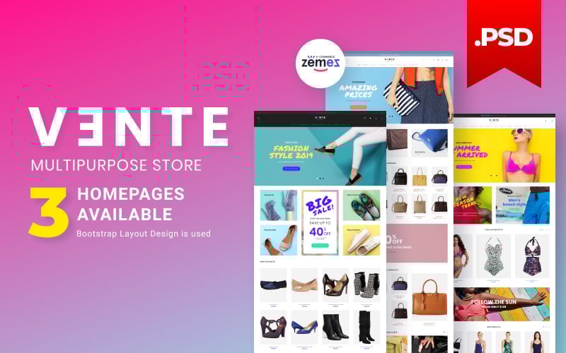 Template PSD Responsive #115963 "Vente - Apparel Multistore Design"