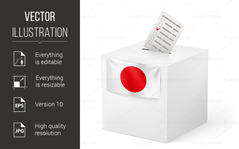 Ballot Box with Voicing Paper Japan - Vector Image Vector Graphic