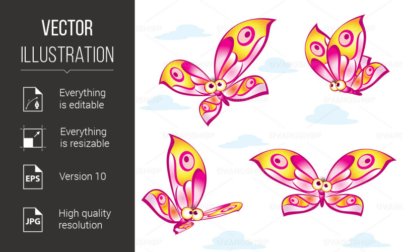 Cartoon Colorful Butterflies - Vector Image Vector Graphic