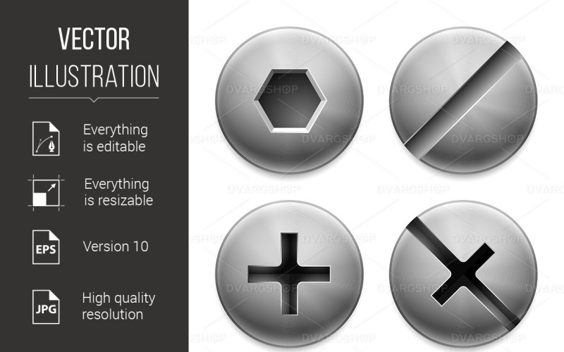 Four Types of Bolts - Vector Image Vector Graphic
