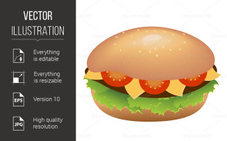 Hamburger with Cheese and Tomatoes - Vector Image