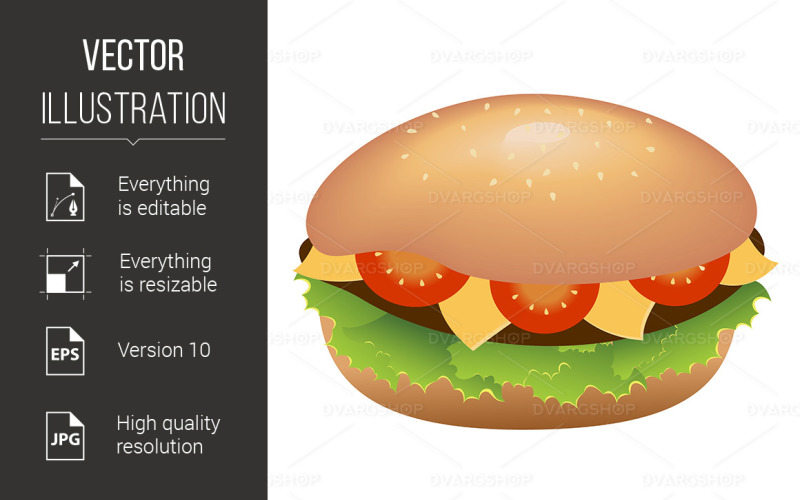 Hamburger with Cheese and Tomatoes - Vector Image Vector Graphic
