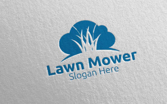 Cloud Lawn Mower Gardener Mowing 17 Logo Template