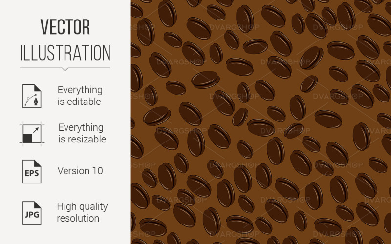 Coffee Beans Seamless Illustration on Brown Background - Vector Image Vector Graphic