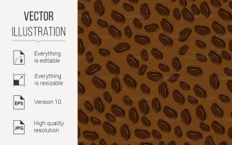 Coffee Beans Seamless Illustration on Brown Background - Vector Image