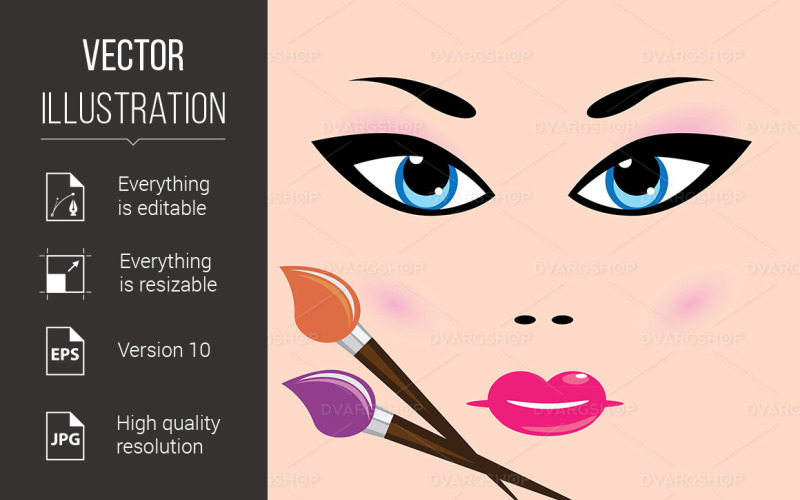 Girl Face and Cosmetic Beautiful Woman Portrait - Vector Image Vector Graphic