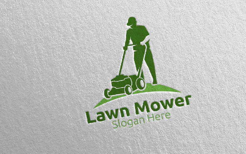 Lawn Mower Gardener Mowing 21 Logo Template