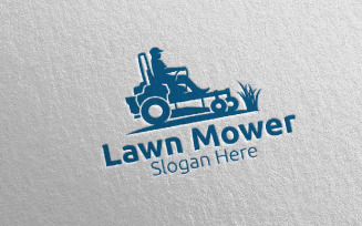 Lawn Mower Gardener Mowing 22 Logo Template