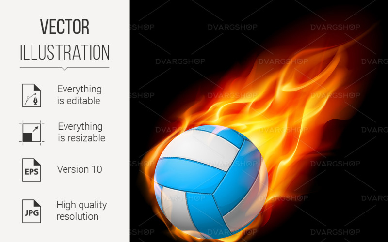 Realistic Fire Volleyball Illustration on White Background - Vector Image Vector Graphic