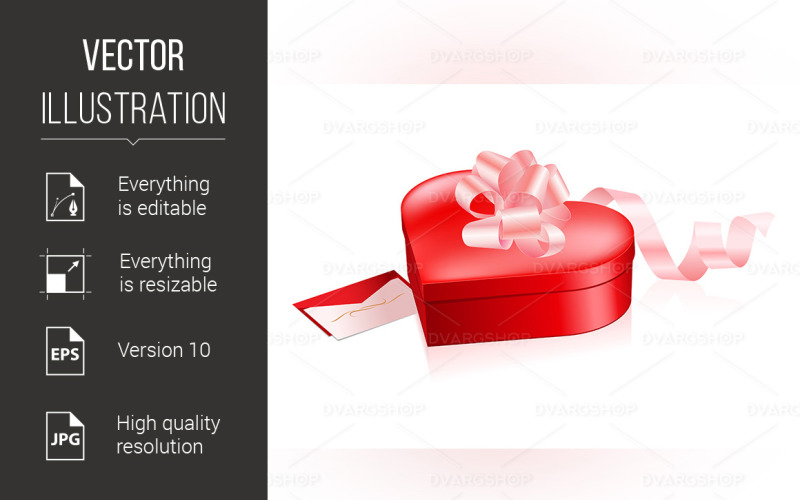 Red Box in Heart Shape With Letter - Vector Image Vector Graphic