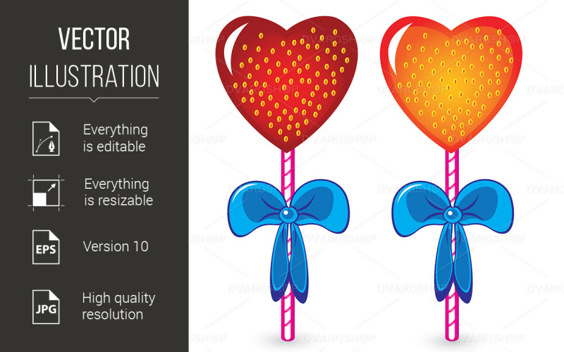 Set of Beautiful Heart Shaped Candies Illustration on White Background - Vector Image Vector Graphic