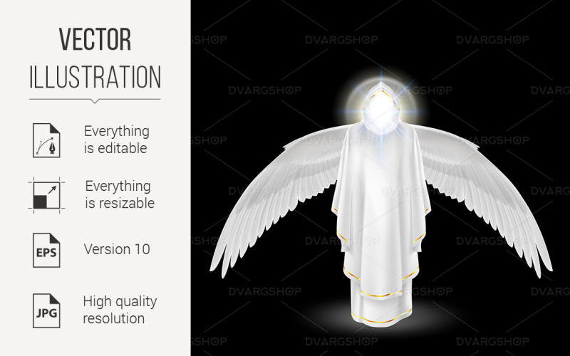 White Angel on Black - Vector Image Vector Graphic