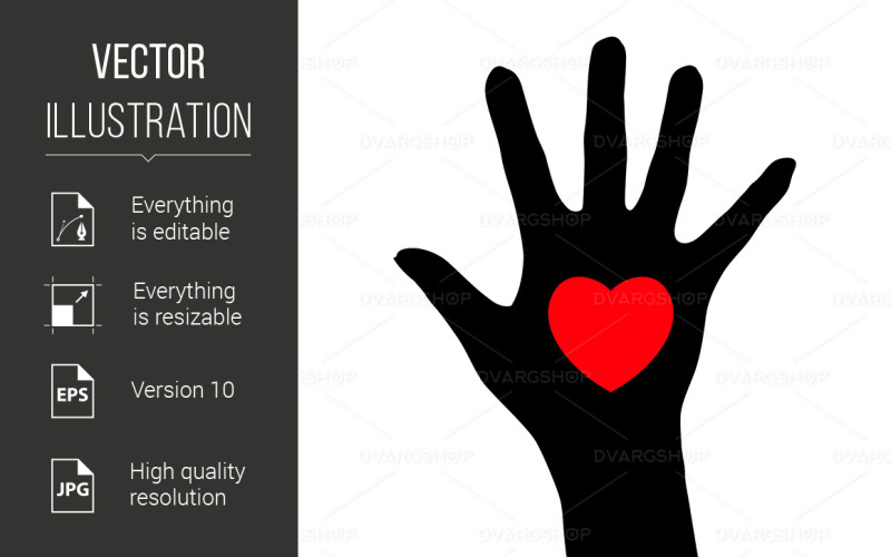 Abstract Black Hand with a Heart - Vector Image Vector Graphic