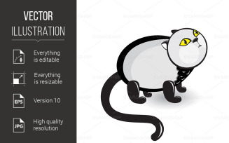 Cartoon Gray Cat With Sad Eyes - Vector Image