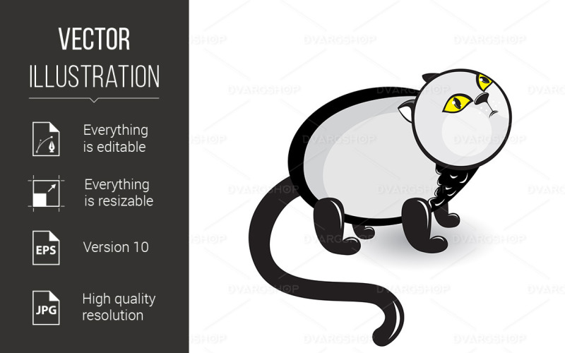 Cartoon Gray Cat With Sad Eyes - Vector Image Vector Graphic