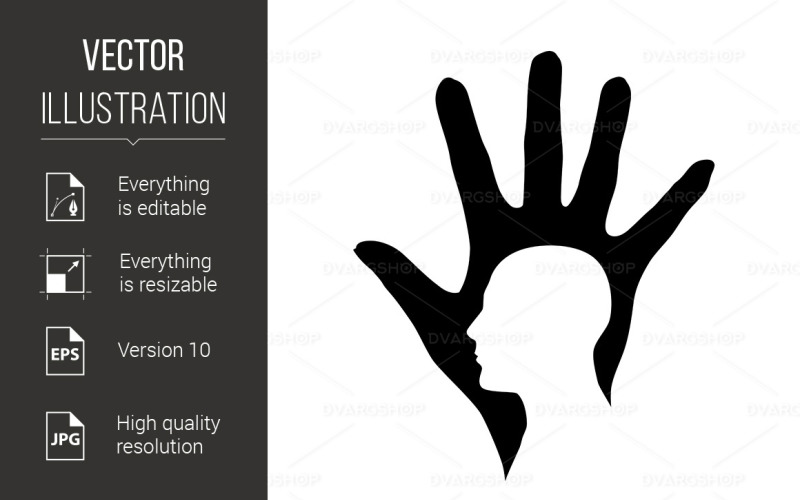 Hand and Head Shape Illustration on White Background - Vector Image Vector Graphic