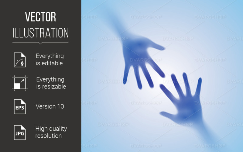 Helping Hand in the Fog Illustration on Blue Background - Vector Image Vector Graphic
