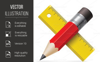 Pencil, Ruler - Vector Image