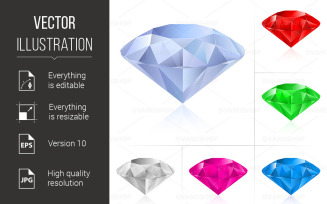 Realistic Diamonds in Different Colors - Vector Image