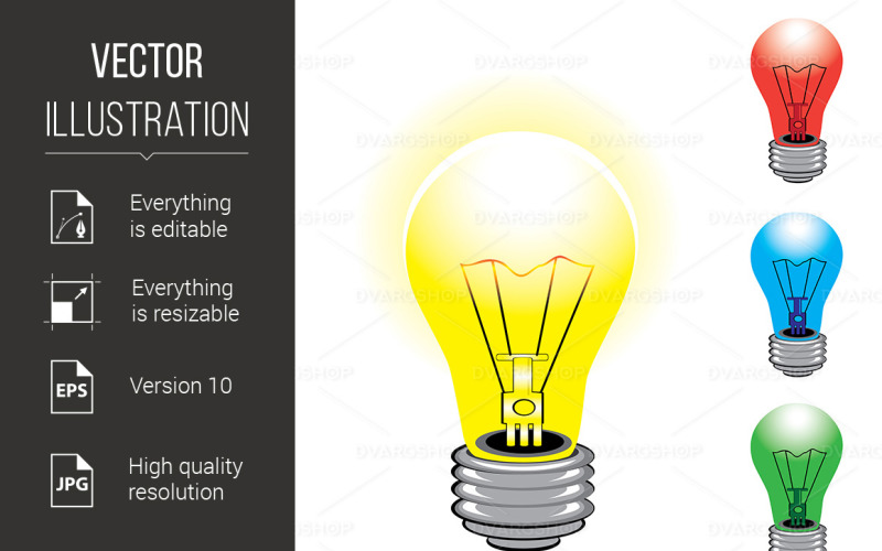 Set of Colorful Light Bulbs - Vector Image Vector Graphic