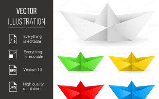 Set of Origami Paper Boats Illustration on White Background - Vector Image