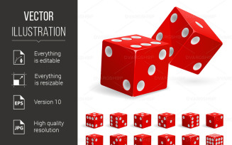 Set Realistic Red Dice - Vector Image